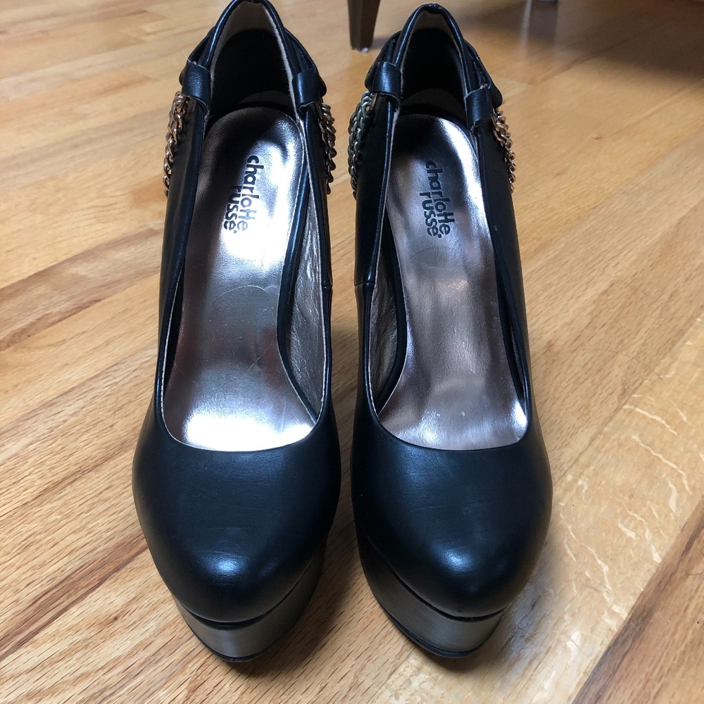 NEW Charlotte Russe black platform heels with gold